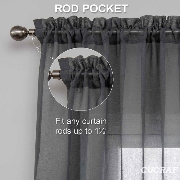 CUCRAF POLYESTER CRAFTSMAN SHEER GRAY 2 PANEL CURTAINS W54 x L63 - Picture 5 of 9